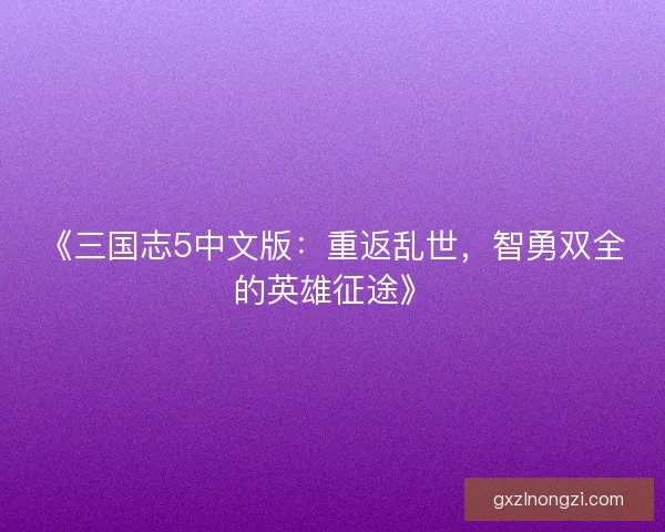 《三国志5中文版：重返乱世，智勇双全的英雄征途》