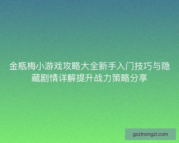 金瓶梅小游戏攻略大全新手入门技巧与隐藏剧情详解提升战力策略分享