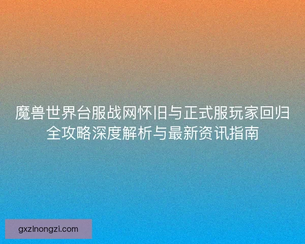 魔兽世界台服战网怀旧与正式服玩家回归全攻略深度解析与最新资讯指南