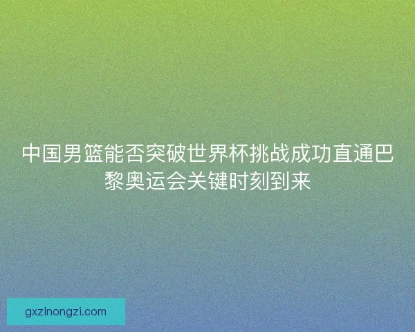 中国男篮能否突破世界杯挑战成功直通巴黎奥运会关键时刻到来